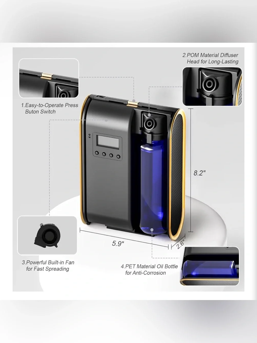 Intelligent Waterless Essential Oil Diffuser with WiFi- Black and Gold